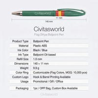 Stylo bille torsadé personnalisé avec anneau de couleur drapeau, design 3 anneaux pays, logo personnalisé, stylo promotionnel