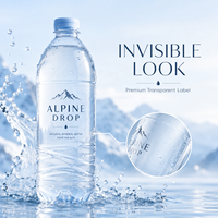 Étiquettes d'eau minérale ultra-claires de haute qualité, imperméables, aspect sans étiquette, autocollants transparents sur transparent, prix d'usine en gros, 1 pièce MOQ