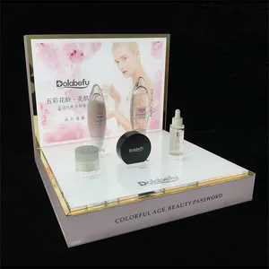 Display Putih Perawatan Kulit Akrilik Desain Kustom Display Makeup Kosmetik Penghitung Berdiri