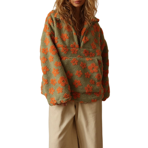 Sudadera de lana con media cremallera y estampado Floral de calidad para mujer, Jersey cálido de gran tamaño, chaqueta de Sherpa, ropa de abrigo de invierno 2025 - Product Image 1