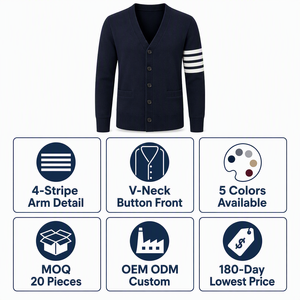 Cardigan Homme Personnalisé OEM ODM à 4 Rayures Col <span class=keywords><strong>V</strong></span> Boutonné avec Poche 5 Couleurs Vente en Gros Marque Privée Commande en Gros - Product Image 5