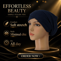 Bonnet Hijab en tricot côtelé avec élastique pour le front, couleur unie, pour usage quotidien