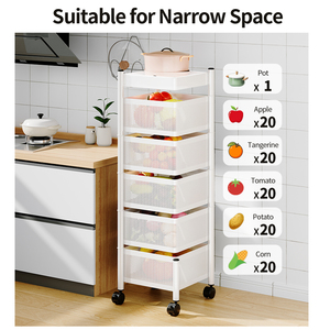 Étagère de rangement de cuisine sans assemblage, étagères de rangement en métal <span class=keywords><strong>sur</strong></span> roulettes, chariot de rangement rotatif avec panier - Product Image 6