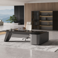 Bureau de direction de luxe haut de gamme avec chargeur sans fil, table de PDG en bois pour mobilier de bureau de directeur, mobilier de bureau de responsable