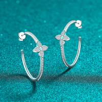 Boucles d'oreilles créoles en argent sterling 925 plaqué rhodium avec moissanite, motif fleur, serties pavé, hypoallergéniques, certifiées luxe, bijoux pour femme