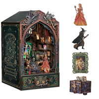 Puzzle 3D en bois Dark Witch pour maison de poupée miniature, serre-livres avec veilleuse LED, kit de bricolage, cadeau d'Halloween pour adultes