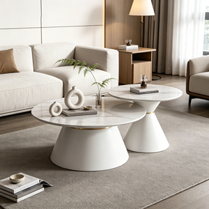 Light Luxury <b>Nesting</b> Coffee <b>Table</b> White Conical Base Marble Pattern Top Modern Home <b>Living</b> <b>Room</b> Multi-purpose Custom Size Accent - Product Image 3
