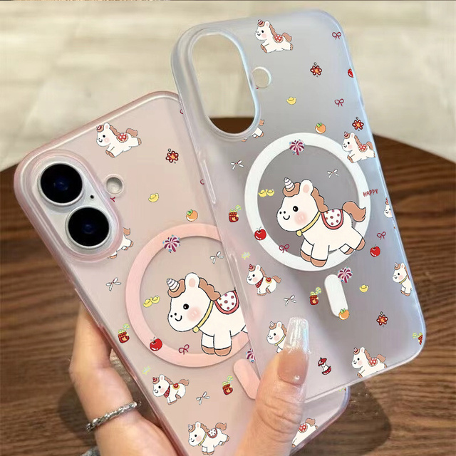 Cartoon Cute Pony Suitable For IPhone17ProMax Mobile Phone Case Women's New Transparent Magnetic Anti-drop Protective Case 16 15