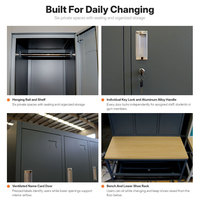 Armoire de rangement métallique à 6 portes avec banc, casiers en acier avec serrure à clé pour salle de sport, école, bureau, personnel, vestiaire