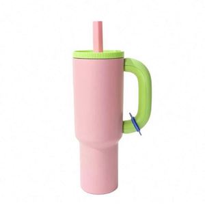 2025 populaire personnalisé Double paroi 304 gobelet de voyage en acier inoxydable coloré isolé sous vide tasse à café avec poignée couvercle paille - Product Image 2