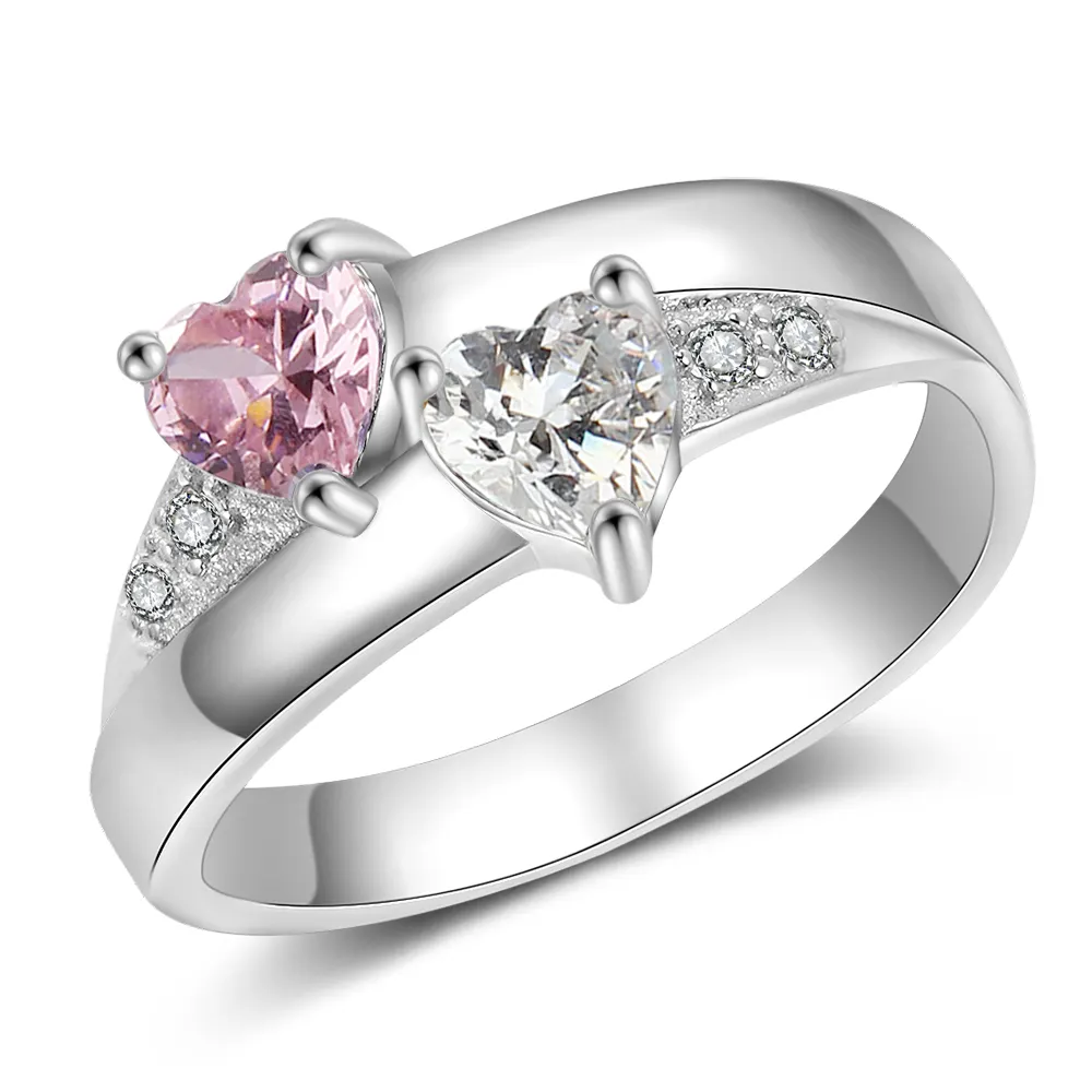 Fashion Jewelry Pink S925 Silver Dainty Cz Ring Engagement Moissanite Wedding Rings Zircon Birthstone Ring Women For Couple