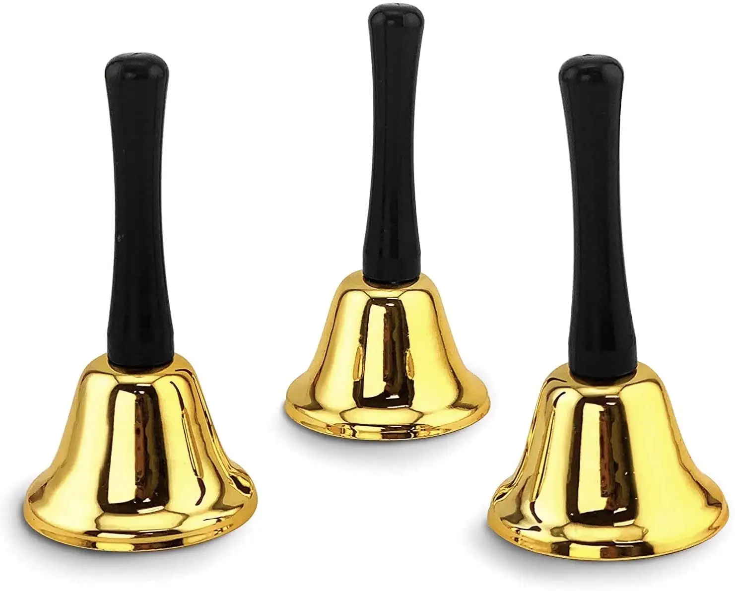 Call Bell for for Schools, Dinner Calling, Seniors Large Loud Black Wooden Handles Gold Steel Hand Bell Loud Call Bell Alarm