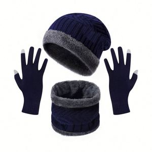 Winter Knit <b>Beanie</b> Hat Neck Warmer Scarf and Touch Gloves Set 3Pcs <b>Fleece</b> Lined Cap for Men Women Promotion Gift Keep Warm - Product Image 1