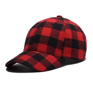 Topi Bisbol Pria Kotak-kotak Merah Topi Tulang Snapback Uniseks Topi Ayah Katun Pria Logo Kustom