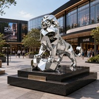 Sculpture cinétique de lion en acier inoxydable poli de luxe pour les espaces publics et les places d'entreprise, sculptures d'extérieur en acier inoxydable