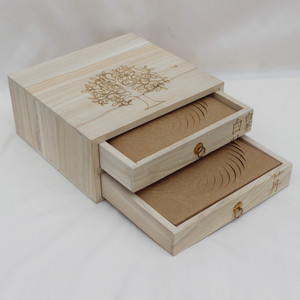 Boîte à thé en bois à double tiroir, en pin, gravée au laser, emballage cadeau fait main, forme rectangulaire - Product Image 1