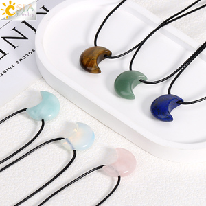 CSJA Collier Croissant de Lune en Cristal Pendentif en Pierre Naturelle Améthystes Quartz Rose Amazonite Labradorite Colliers en Corde <span class=keywords><strong>H457</strong></span> - Product Image 4
