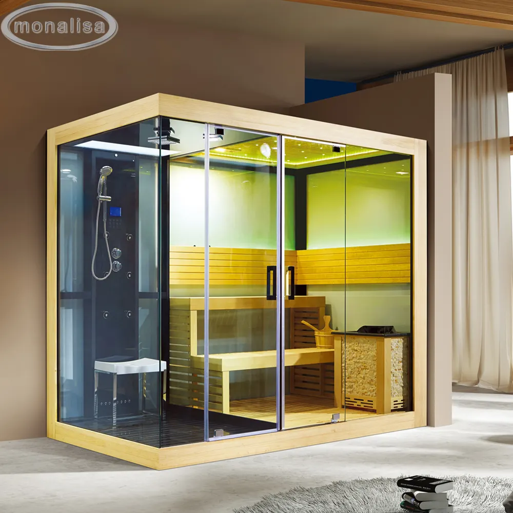 Monalisa Sauna lüks duş odası kapalı 2 kişi sedir buhar 8KW ahşap Sauna odası