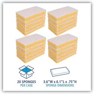 Boardwalk 63BWK LD Light Duty Scrubbing Sponge 3.6 In. X 6.1 In. Individually <b>Wrapped</b> Yellow/<b>White</b>-20/Carton - Product Image 5