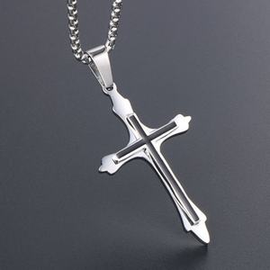 Custom Hypoallergenic Wholesale Non Tarnish High Polish Sliver Plate Dainty Stainless Steel <b>Cross</b> Pendant <b>Necklace</b> for Men - Product Image 2