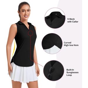 Polo sans manches pour femme, col en V, séchage rapide, haut de tennis, longueur normale, 100 % polyester, tissu tricoté, vêtements de sport - Product Image 5