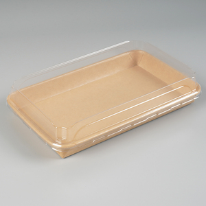 Plateau à sushi en papier <span class=keywords><strong>kraft</strong></span> de style japonais avec impression de logo personnalisé boîte à sushi à emporter <span class=keywords><strong>assiette</strong></span> à sushi jetable avec couvercle en PET - Product Image 2