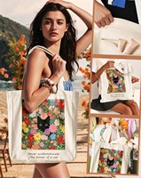 Sac fourre-tout en toile écologique personnalisé avec poche pour femmes, sacs pliables à soufflets en tissu avec motif pour cadeau publicitaire