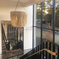 Lustre en cuir unique et simple, villa, lustre rond personnalisé en cuir d'oursin, pampilles en cuir pour hall d'entrée
