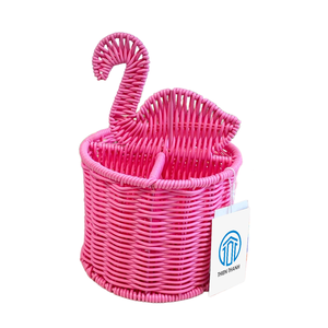 Best Verkopende Zomer Roze Rieten Tropische Flamingo Gebruiksvoorwerp Caddy Mand Rotan Flamingo Caddy Rieten Gebruiksvoorwerp Houder