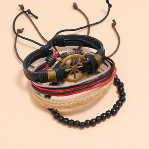 Bracciali in pelle multistrato intrecciato bracciali in pelle da uomo personalizzati personalizzati Vintage all'ingrosso - Product Image 3