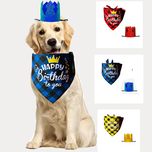 Pañuelo para mascotas con corona de feliz cumpleaños, pañuelo rojo a cuadros para perros y gatos, accesorio ajustable y suave para la cabeza para fiestas de cumpleaños de mascotas - Product Image 2