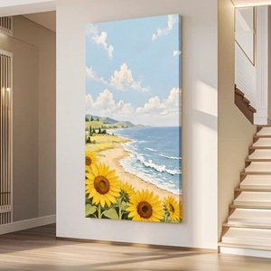 Peinture à l'huile peinte à la main, fleurs au bord de la mer, effet 3D, art suspendu en bois sans cadre pour la décoration d'entrée et de couloir - Product Image 4