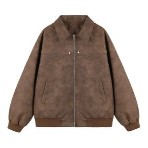 Veste en cuir rétro américaine 2025PU pour hommes et femmes au printemps et en automne, col rabattu, veste en cuir de couple - Product Image 2