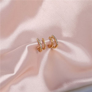 Pendientes Minimalistas de Dos Filas con Baño de Oro de 18K, Resistentes al Agua y al Deslustre, en Acero Inoxidable, Joyería Minimalista - Product Image 4