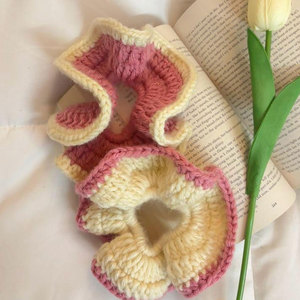 Coletero de Ganchillo Hecho a Mano con Volantes para Mujer, Estilo Dulce, Color Degradado Rosa y Amarillo, Elástico, para Uso Diario, 25x6cm, de Algodón - Product Image 1