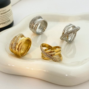 Hot Selling Cross Wond Diamant Studs Ring Joyas De Acero Inoxidable Al Por Mayor 18K Goud Niet Vervagen Roestvrijstalen Ring