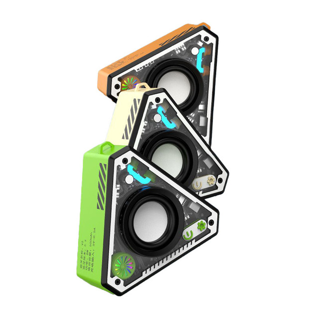 Portable Mini Mecha Triangular Speaker BT5.3 Subwoofer TWS Pairing Stereo Sound LED Ambient Lights Party Desktop Long Battery