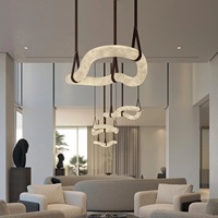 Luminaire suspendu moderne en alabâtre linéaire ondulé, forme organique, lampe de table pour salle à manger, lampe suspendue en marbre pour îlot de cuisine