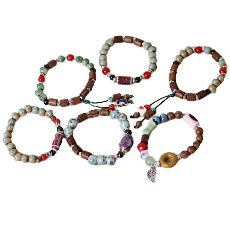 Double Layered Ceramic Beaded Bracelet - Multicolor Bohemian Style With Sliding Knot, Adjustable