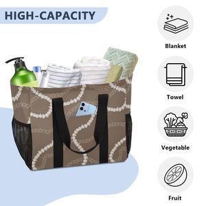Grand sac utilitaire avec poignée supérieure et côtés en maille, imprimé Hawaïen Pikake Lei, sac de courses personnalisé pour la lessive, la plage, la piscine et les courses - Product Image 6