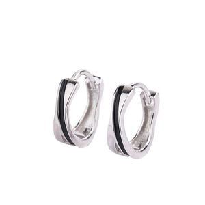 Boucles d'oreilles créoles géométriques mignonnes en argent sterling 925 plaqué rhodium pour femmes, accessoires de mode pour mariage et soirée - Product Image 1