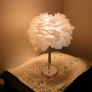 Ins Style Living Room Decorative Lamp Cute Girl LED Bedroom Bedside Lamp Fashionable Creative Pink Feather Lamp Bedroom Light 90