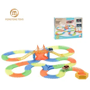 Customizable 280pcs diy construction flexible light up luminous long rail car track toy for kids