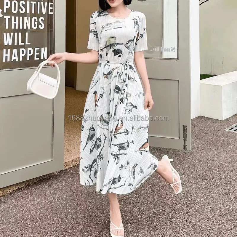 Clothing Manufacturers Custom Summer Fashion Casual Women'S Clothing Digital Printing Loose Pleated Long Dress For Women