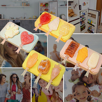 LVYIN Moules à glace DIY 4 compartiments en silicone et PP de qualité alimentaire, réutilisables, à démoulage facile, multicolores, motifs fruits et animaux mignons, écologiques