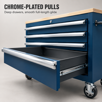 Chariot à outils robuste sur roulettes, armoire à outils industrielle en acier bleu avec plan de travail en bois pour garage et atelier