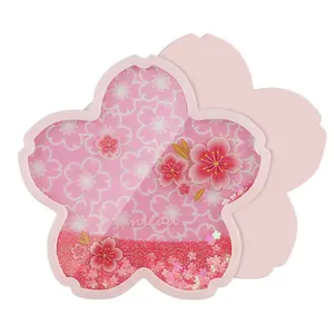 Sakura Shape Custom Acrylic Japan Oriental Cherry Blossom Floral Flower Liquid Glitter Coaster Cup Mat with Silicone Coat