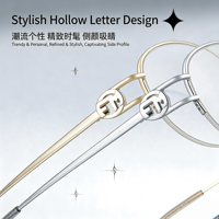 Kacamata Semi-rimless Gaya Old-Money Mewah, Elegan, dan Tenang dengan Desain Huruf Berongga, Warna Dingin 58302