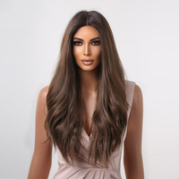 Perruques synthétiques Lace Front longues brunes, perruques duveteuses avec raie centrale pour femmes noires au quotidien