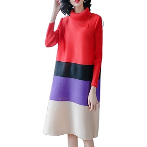 Nuevo color de contraste estado collar largo personalizado de tendencia de moda falda coreano vestido para las mujeres - Product Image 1